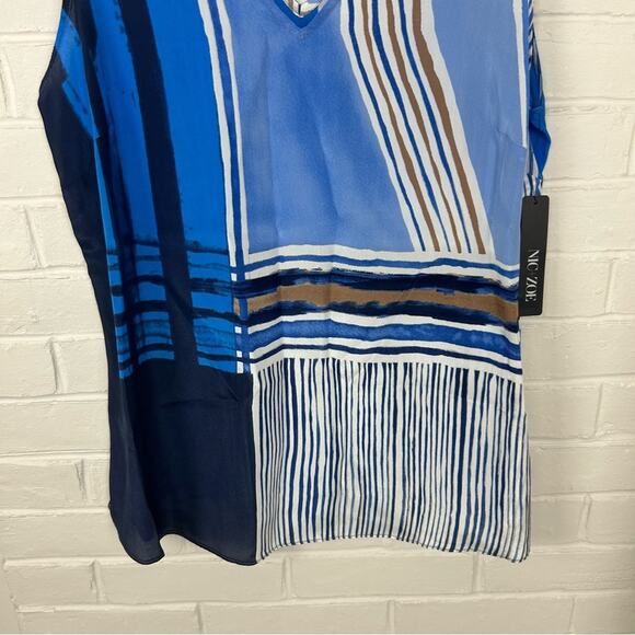NWT Nic + Zoe Blue Abstract Print Silk Blend Tank Top Size MP - Picture 4 of 9